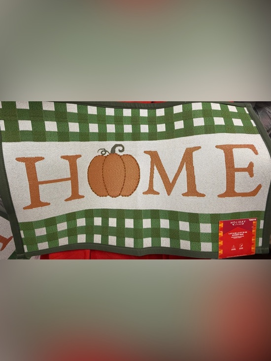 Holiday Living Other - Autumn Pumpkin Fall Accent Rug Green Orange Checker Door Mat HOME decor